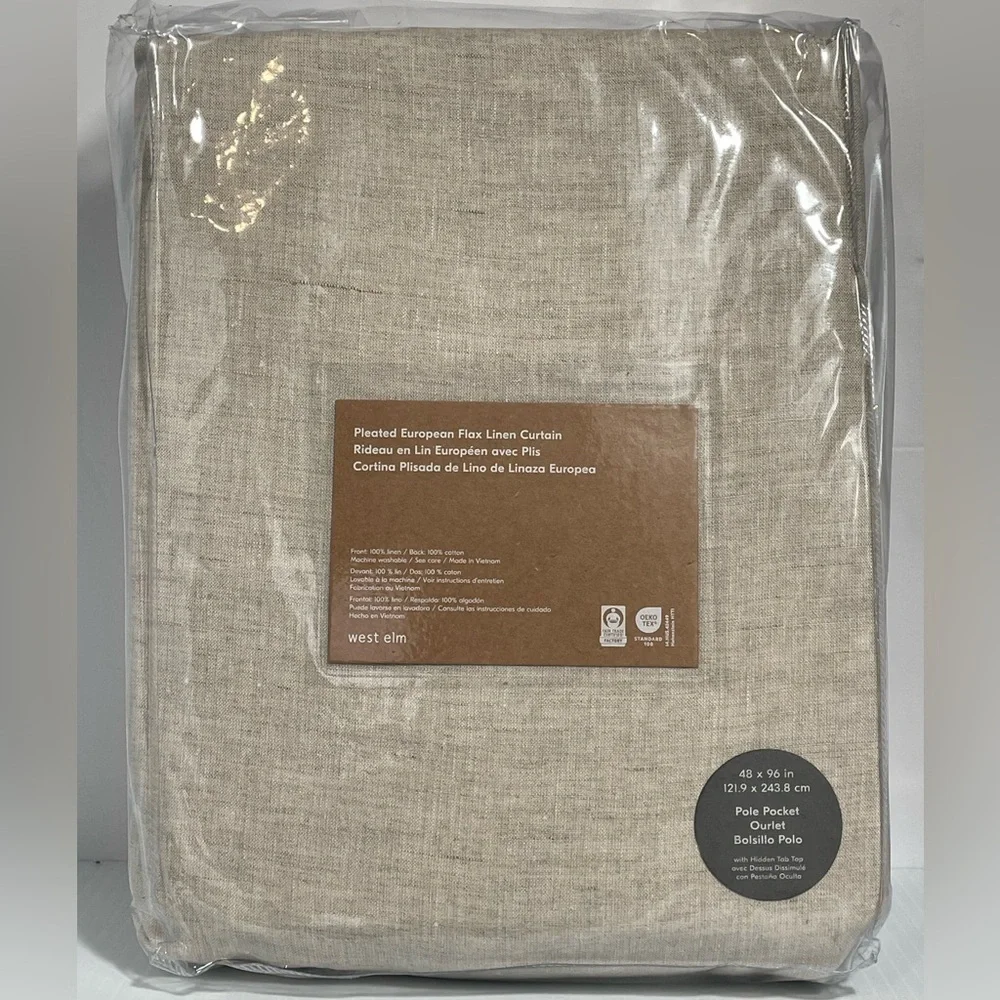 West Elm Pleated European Flax Linen Curtain Light Filtering Natural Flax 48x96